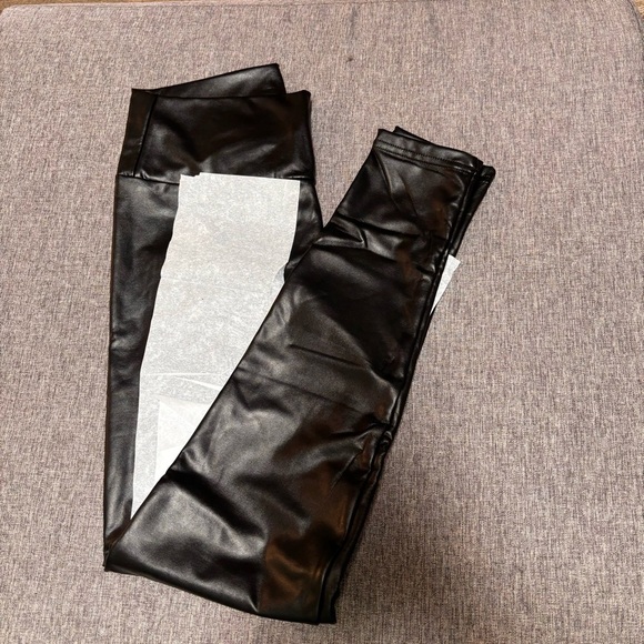Faux Leather Leggings Tummy Control High Waisted Stretch Dressy Shiny Pleather - Picture 6 of 9